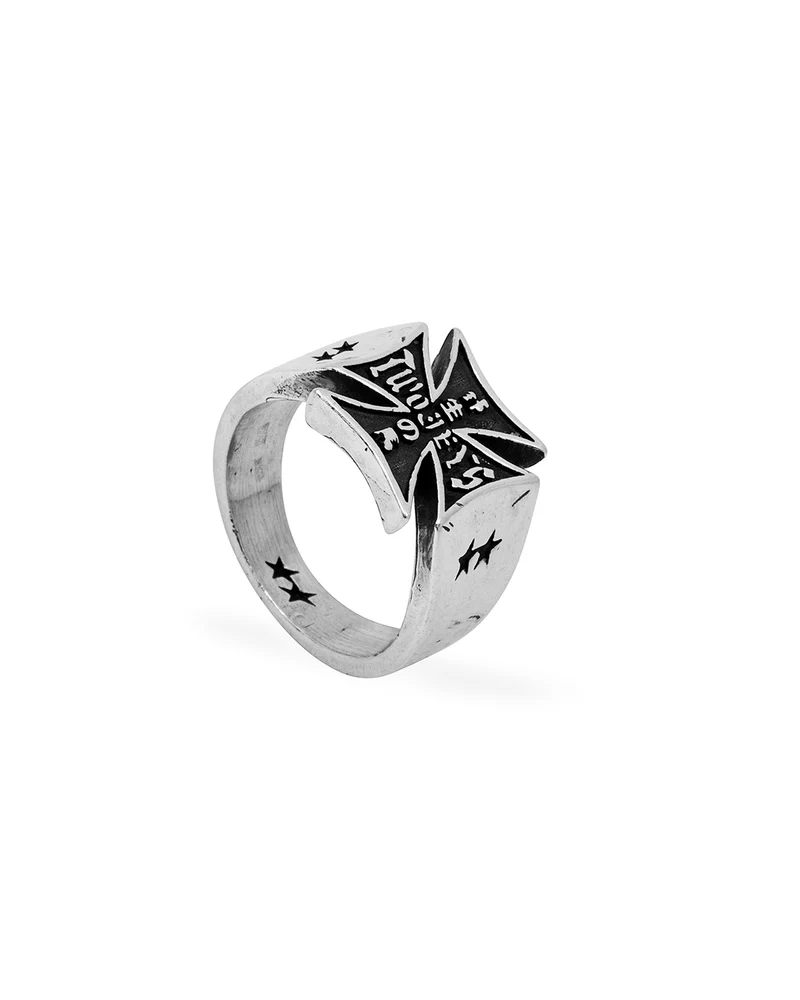 Anillo con estrella y estampado de la marca cruz estilo ChromeHearts MARCA DE LUJO