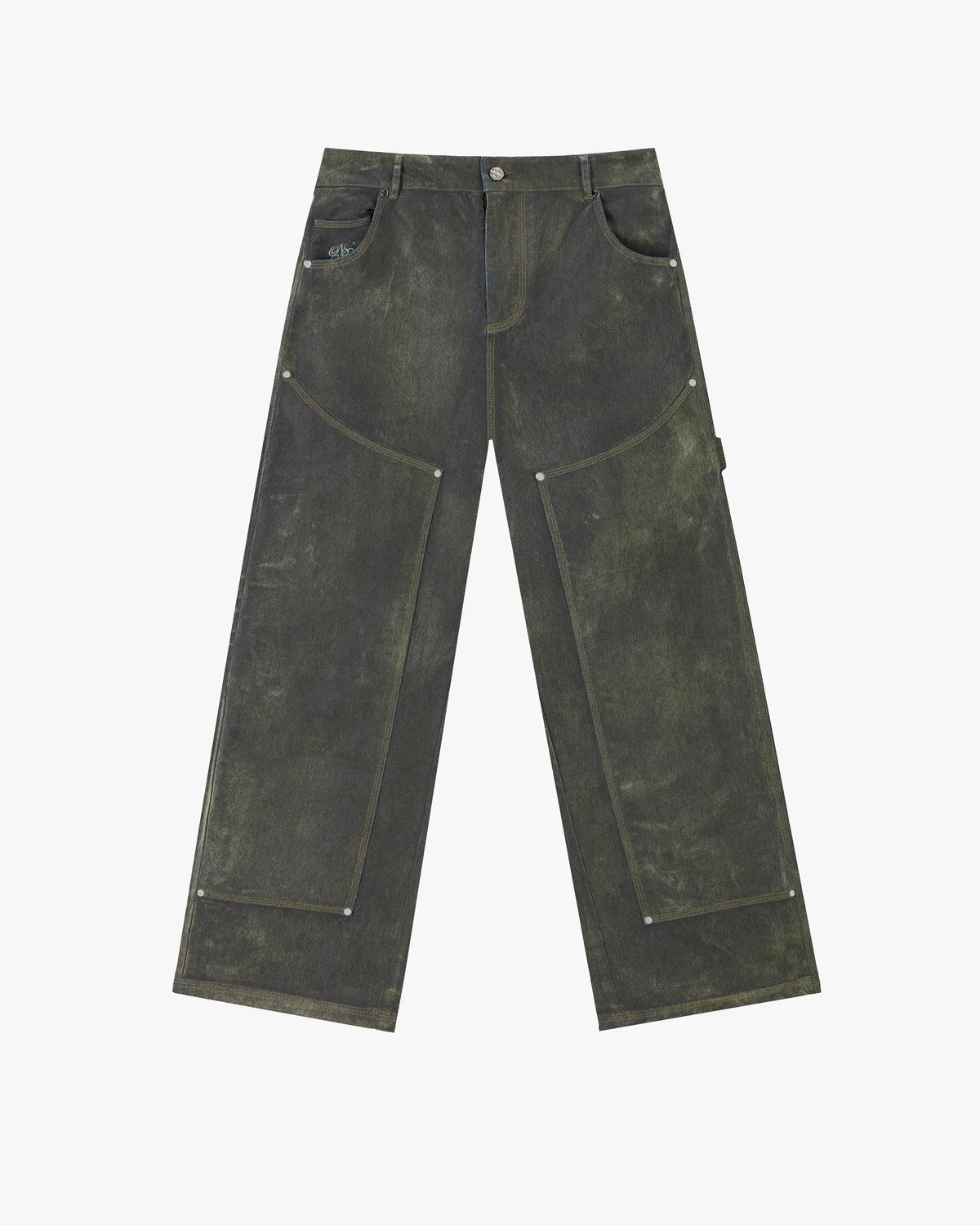 Pantalon verde estilo carpenter con parches en el frontal